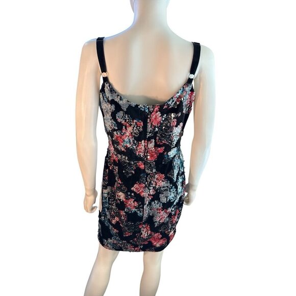 Dress The Population Nicole Dress Size L Black Sequin Floral Sheath Cocktail NWT - Picture 3 of 9